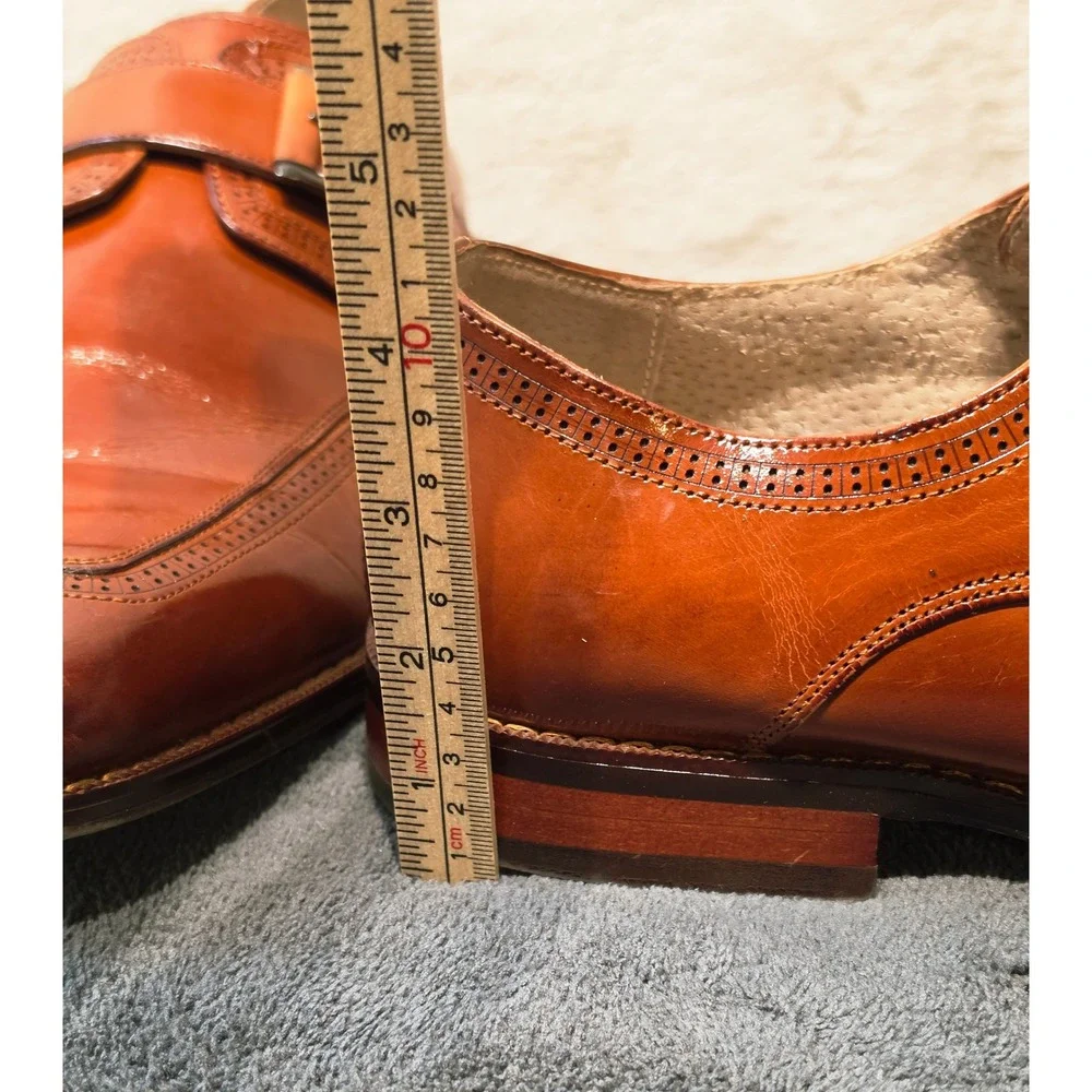 Stacy Adams Mens Cognac Leather Monk Strap Brogue Dress Shoes 25584-213‎ 9.5M
